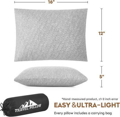 Camping Pillow Travel Pillow Small Shredded Memory Foam Pillow - Compressible Medium Firm, Breathable Cover, Ideal Backpacking Hiking, Airplane and Car