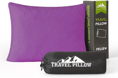 Camping Pillow Travel Pillow Small Shredded Memory Foam Pillow - Compressible Medium Firm, Breathable Cover, Ideal Backpacking Hiking, Airplane and Car