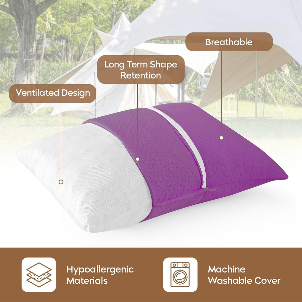 Camping Pillow Travel Pillow Small Shredded Memory Foam Pillow - Compressible Medium Firm, Breathable Cover, Ideal Backpacking Hiking, Airplane and Car