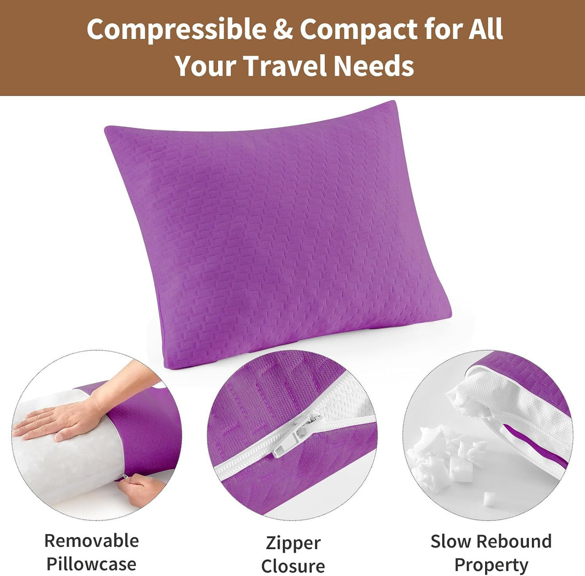 Camping Pillow Travel Pillow Small Shredded Memory Foam Pillow - Compressible Medium Firm, Breathable Cover, Ideal Backpacking Hiking, Airplane and Car