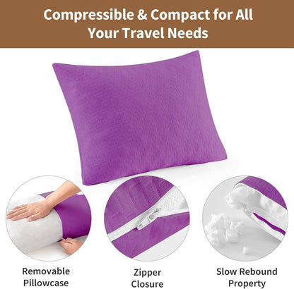 Camping Pillow Travel Pillow Small Shredded Memory Foam Pillow - Compressible Medium Firm, Breathable Cover, Ideal Backpacking Hiking, Airplane and Car