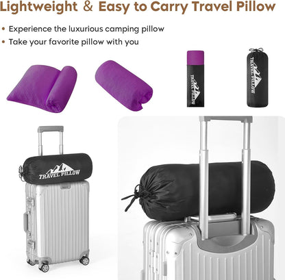 Camping Pillow Travel Pillow Small Shredded Memory Foam Pillow - Compressible Medium Firm, Breathable Cover, Ideal Backpacking Hiking, Airplane and Car