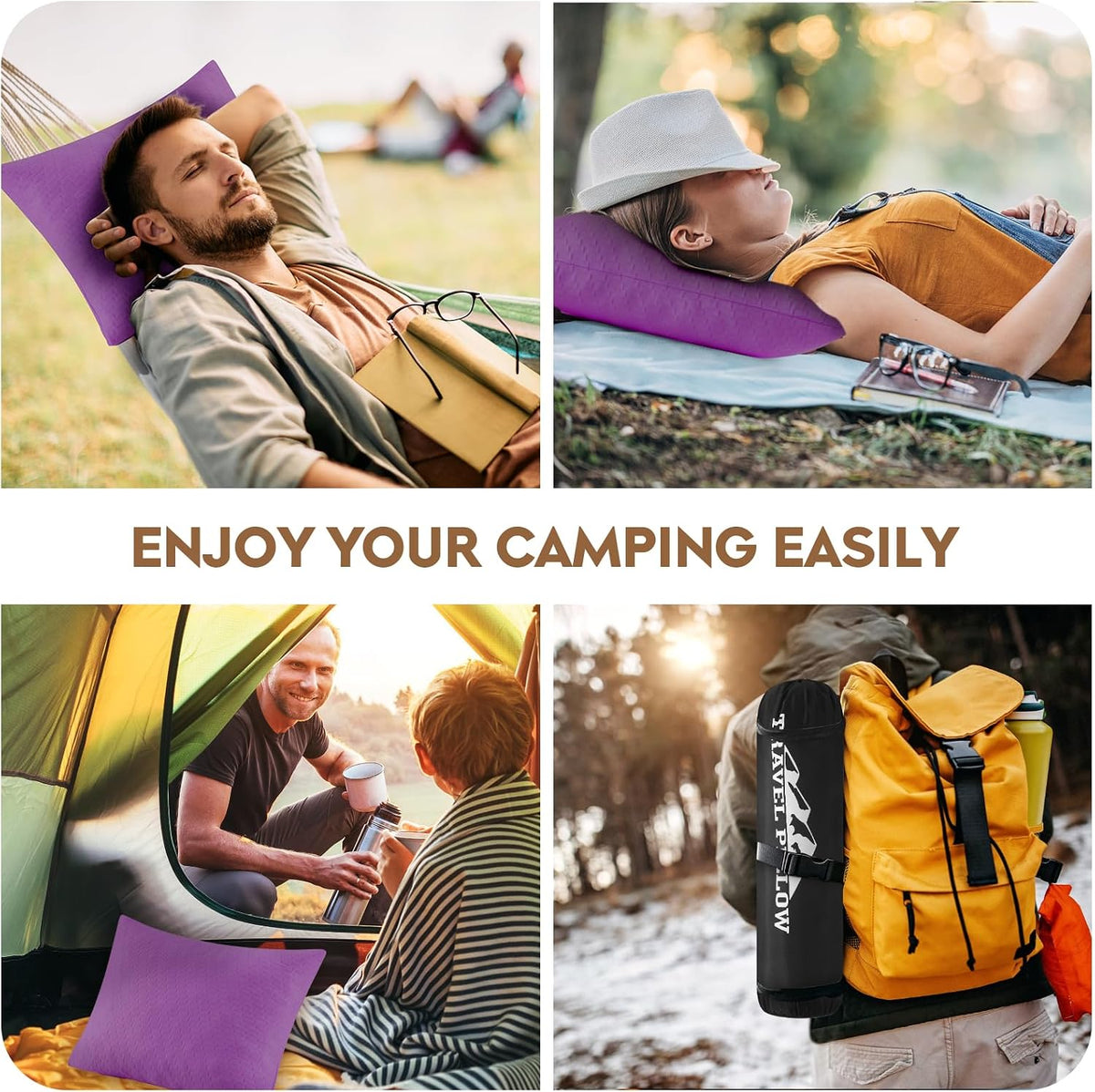 Camping Pillow Travel Pillow Small Shredded Memory Foam Pillow - Compressible Medium Firm, Breathable Cover, Ideal Backpacking Hiking, Airplane and Car