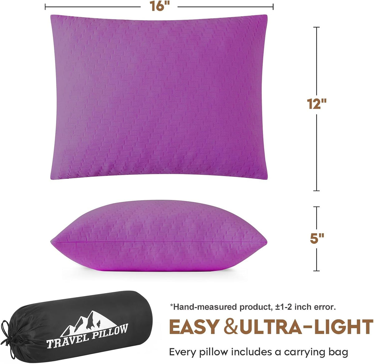 Camping Pillow Travel Pillow Small Shredded Memory Foam Pillow - Compressible Medium Firm, Breathable Cover, Ideal Backpacking Hiking, Airplane and Car