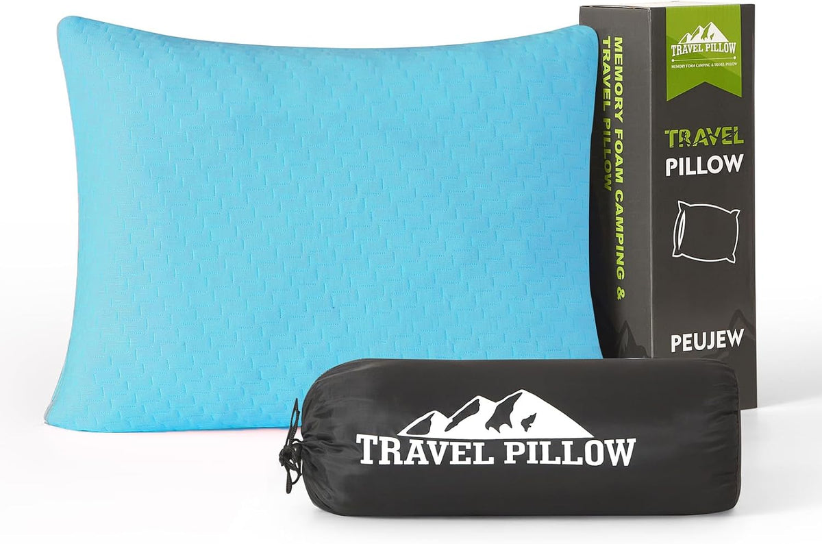 Camping Pillow Travel Pillow Small Shredded Memory Foam Pillow - Compressible Medium Firm, Breathable Cover, Ideal Backpacking Hiking, Airplane and Car