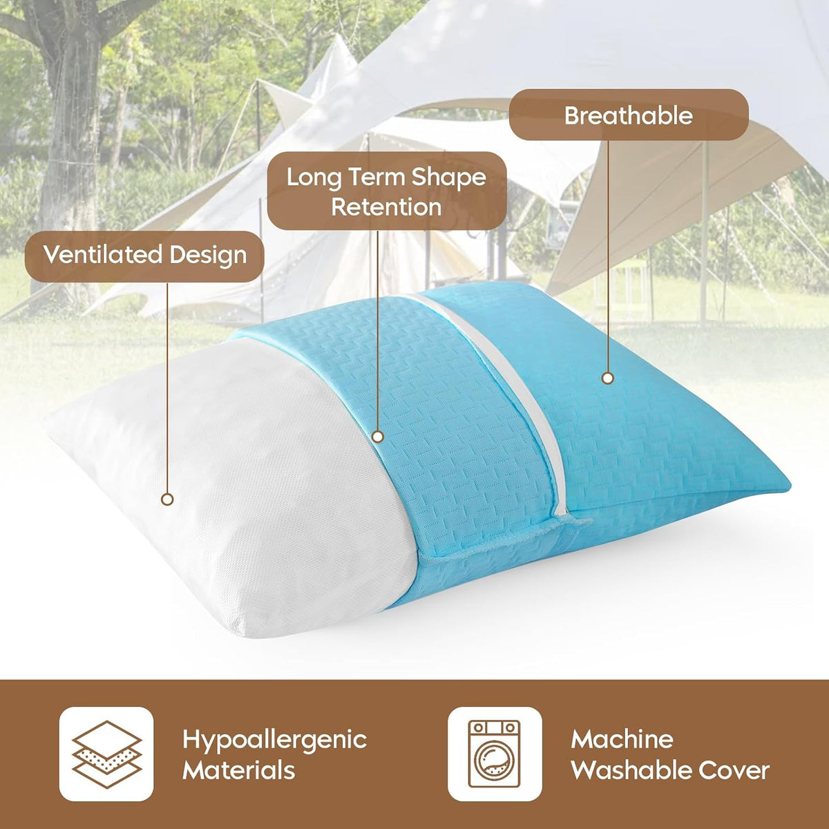 Camping Pillow Travel Pillow Small Shredded Memory Foam Pillow - Compressible Medium Firm, Breathable Cover, Ideal Backpacking Hiking, Airplane and Car