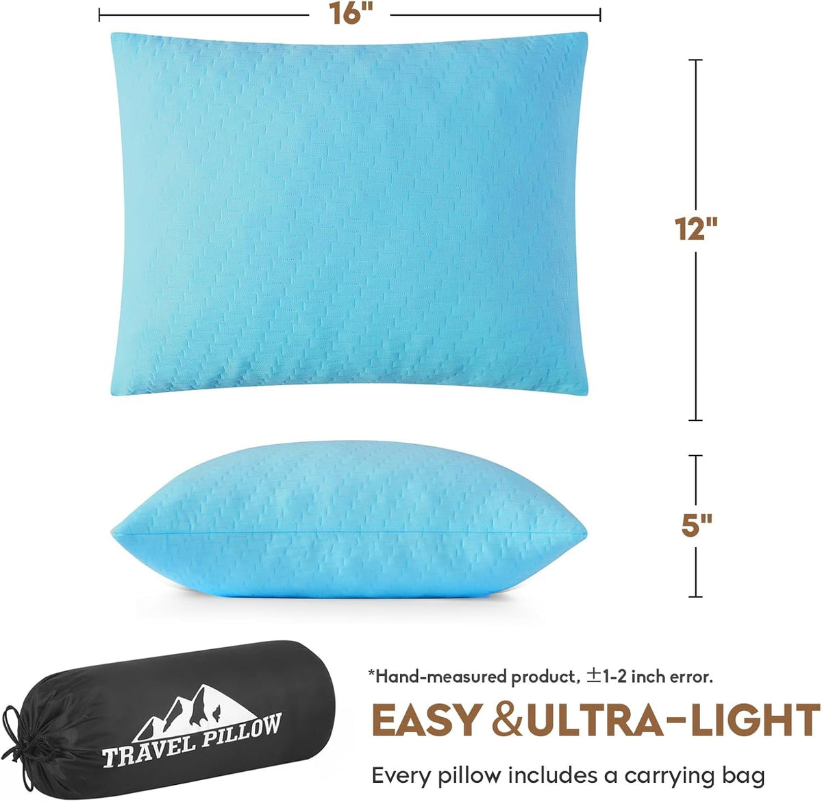 Camping Pillow Travel Pillow Small Shredded Memory Foam Pillow - Compressible Medium Firm, Breathable Cover, Ideal Backpacking Hiking, Airplane and Car