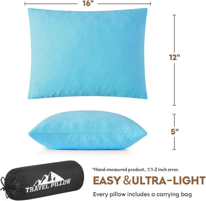 Camping Pillow Travel Pillow Small Shredded Memory Foam Pillow - Compressible Medium Firm, Breathable Cover, Ideal Backpacking Hiking, Airplane and Car