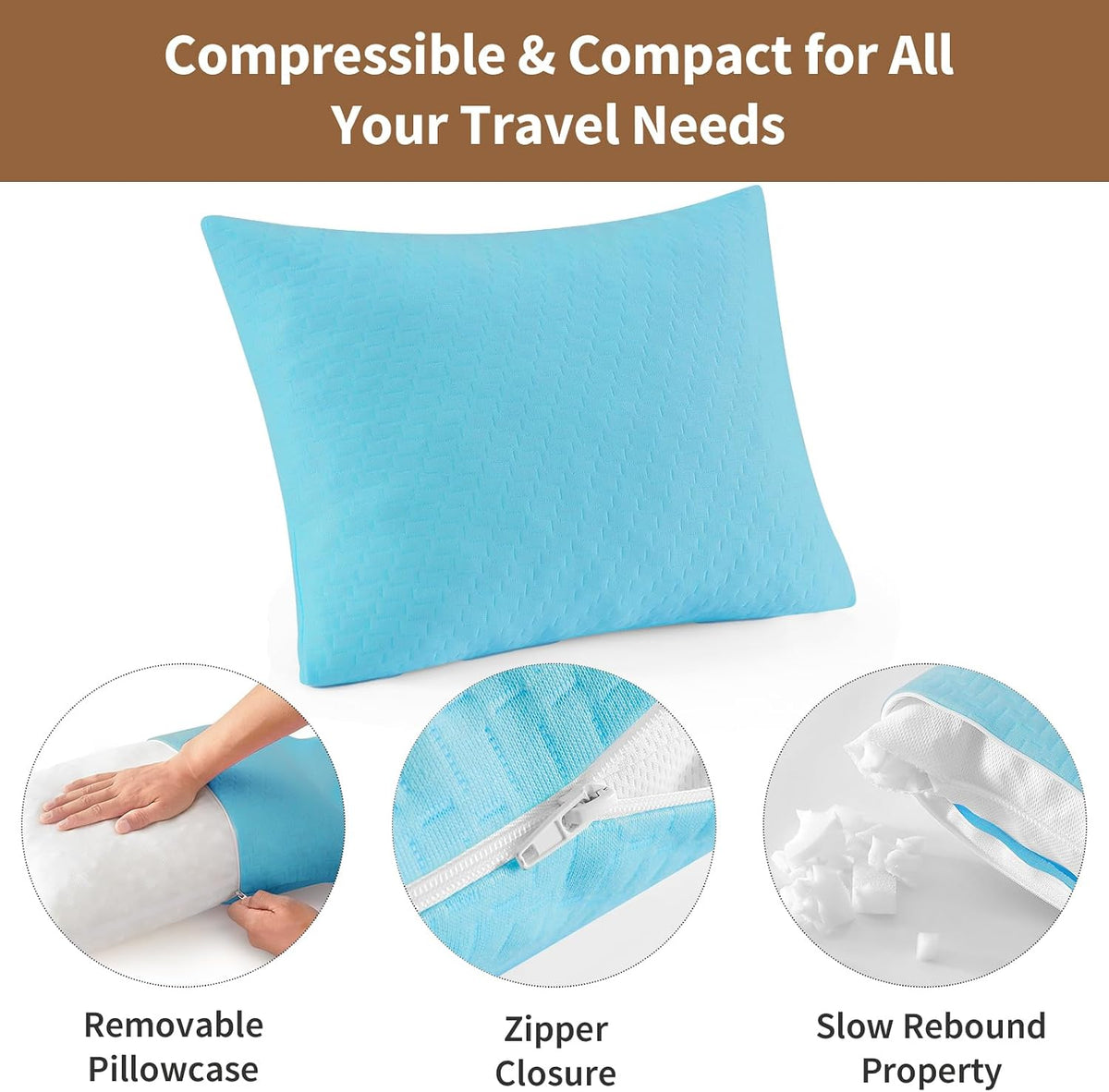 Camping Pillow Travel Pillow Small Shredded Memory Foam Pillow - Compressible Medium Firm, Breathable Cover, Ideal Backpacking Hiking, Airplane and Car