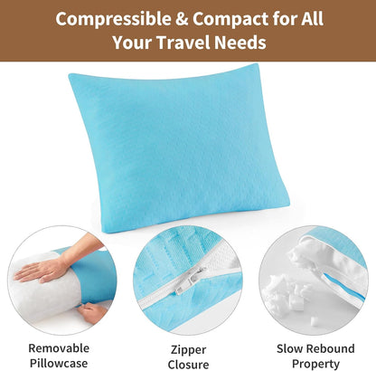 Camping Pillow Travel Pillow Small Shredded Memory Foam Pillow - Compressible Medium Firm, Breathable Cover, Ideal Backpacking Hiking, Airplane and Car