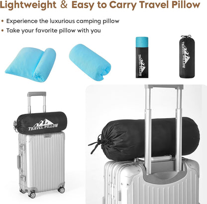 Camping Pillow Travel Pillow Small Shredded Memory Foam Pillow - Compressible Medium Firm, Breathable Cover, Ideal Backpacking Hiking, Airplane and Car