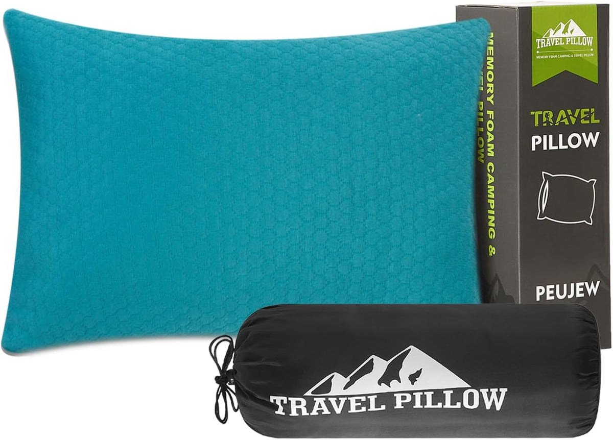 Camping Pillow Travel Pillow Small Shredded Memory Foam Pillow - Compressible Medium Firm, Breathable Cover, Ideal Backpacking Hiking, Airplane and Car