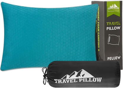 Camping Pillow Travel Pillow Small Shredded Memory Foam Pillow - Compressible Medium Firm, Breathable Cover, Ideal Backpacking Hiking, Airplane and Car