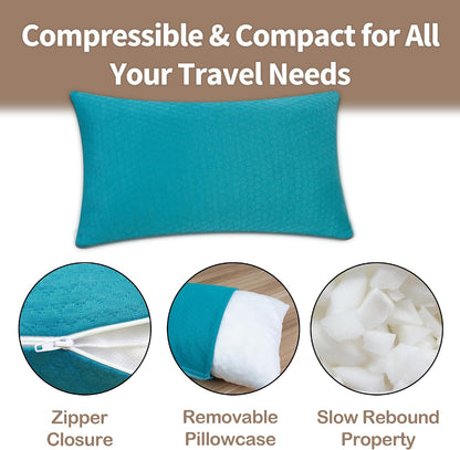 Camping Pillow Travel Pillow Small Shredded Memory Foam Pillow - Compressible Medium Firm, Breathable Cover, Ideal Backpacking Hiking, Airplane and Car