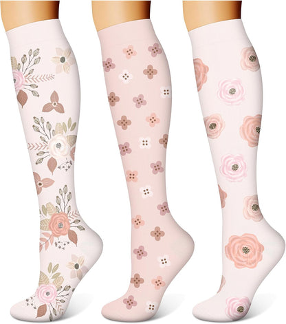 3 Pairs Compression Socks for Women & Men 15-20 mmHg,Best Support for Nurses Running Hiking