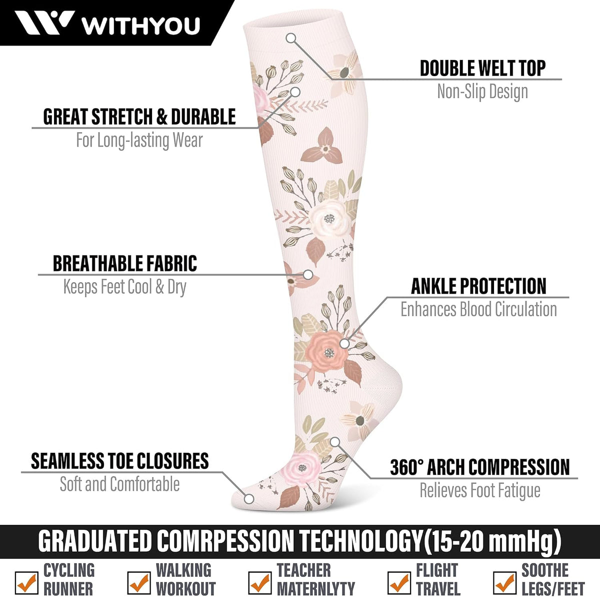 3 Pairs Compression Socks for Women & Men 15-20 mmHg,Best Support for Nurses Running Hiking