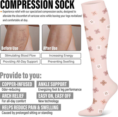3 Pairs Compression Socks for Women & Men 15-20 mmHg,Best Support for Nurses Running Hiking