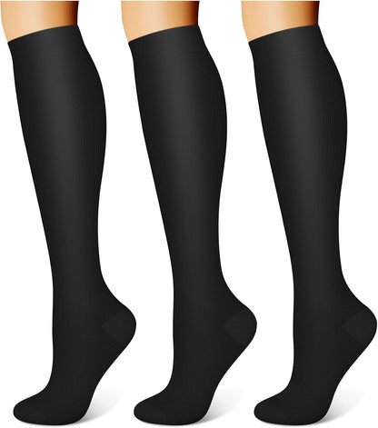 3 Pairs Compression Socks for Women & Men 15-20 mmHg,Best Support for Nurses Running Hiking