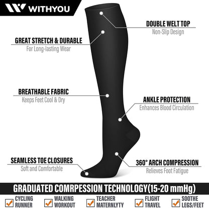 3 Pairs Compression Socks for Women & Men 15-20 mmHg,Best Support for Nurses Running Hiking