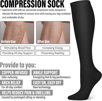 3 Pairs Compression Socks for Women & Men 15-20 mmHg,Best Support for Nurses Running Hiking