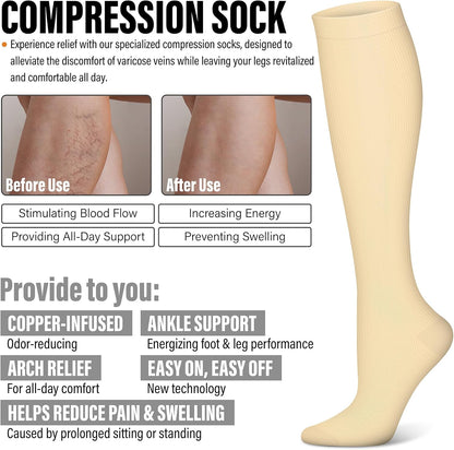 3 Pairs Compression Socks for Women & Men 15-20 mmHg,Best Support for Nurses Running Hiking