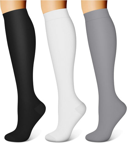 3 Pairs Compression Socks for Women & Men 15-20 mmHg,Best Support for Nurses Running Hiking