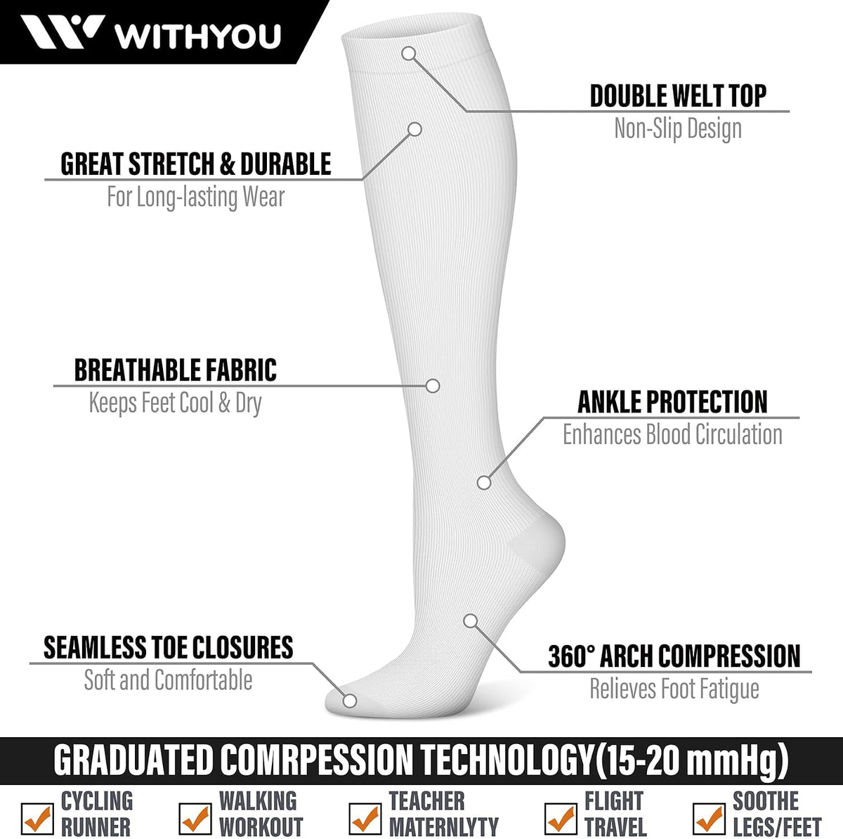 3 Pairs Compression Socks for Women & Men 15-20 mmHg,Best Support for Nurses Running Hiking