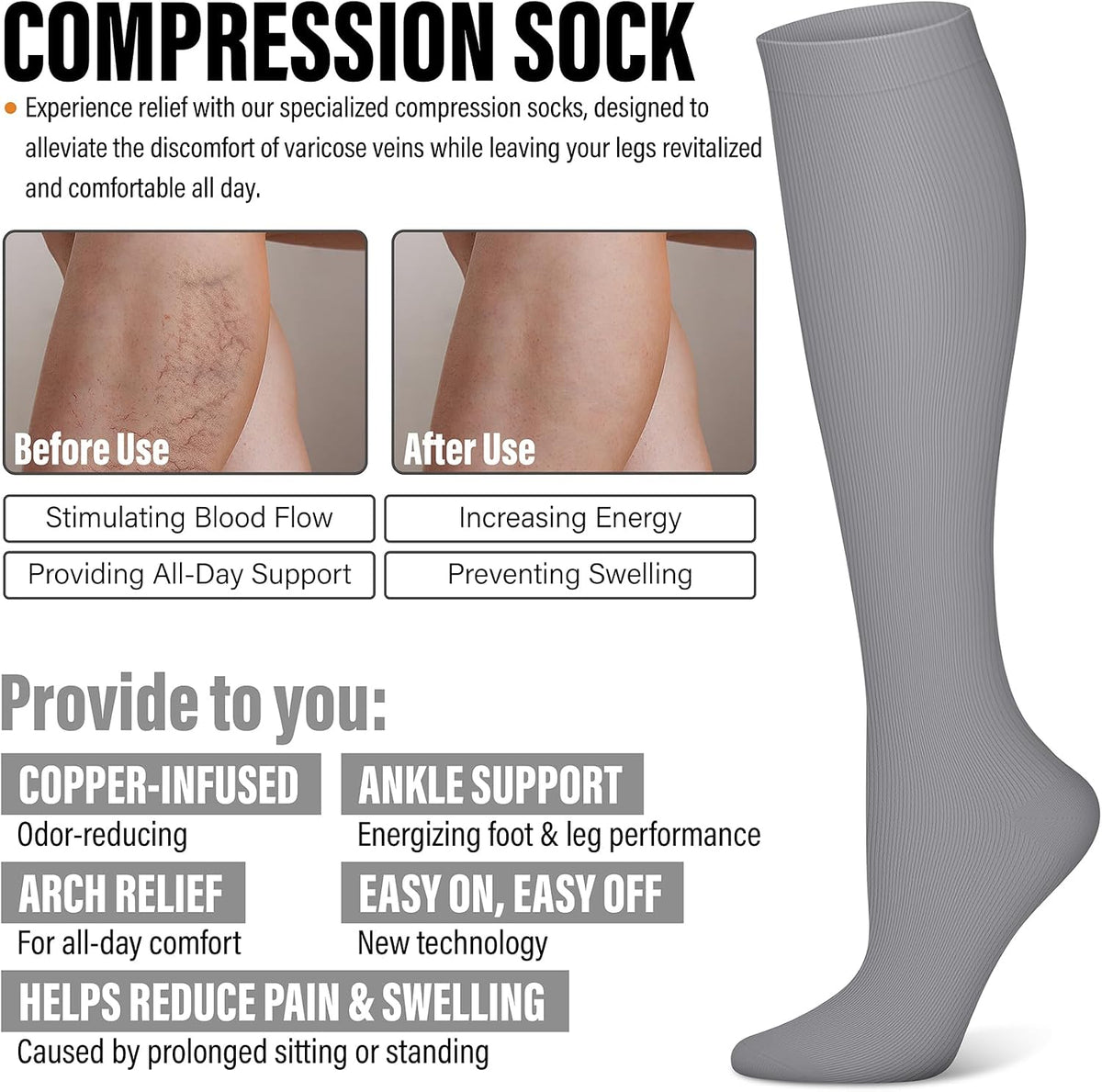 3 Pairs Compression Socks for Women & Men 15-20 mmHg,Best Support for Nurses Running Hiking