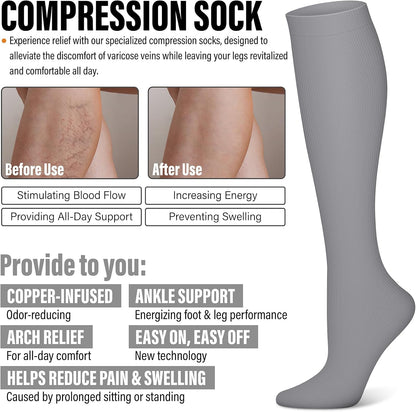3 Pairs Compression Socks for Women & Men 15-20 mmHg,Best Support for Nurses Running Hiking