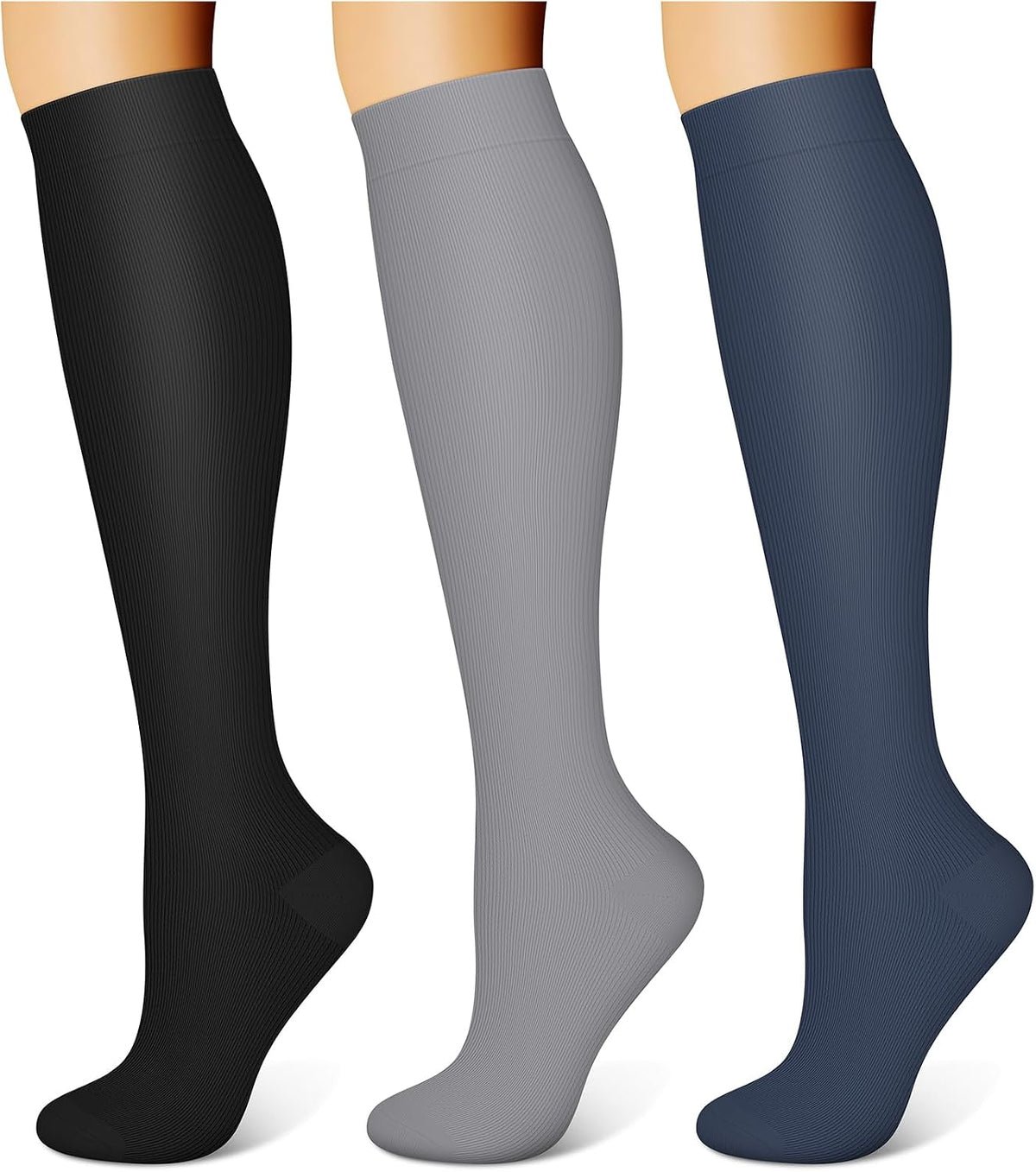 3 Pairs Compression Socks for Women & Men 15-20 mmHg,Best Support for Nurses Running Hiking