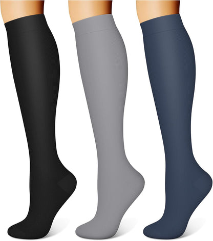 3 Pairs Compression Socks for Women & Men 15-20 mmHg,Best Support for Nurses Running Hiking