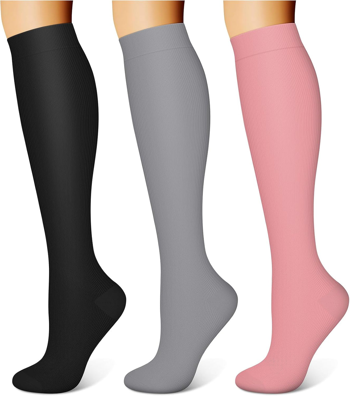 3 Pairs Compression Socks for Women & Men 15-20 mmHg,Best Support for Nurses Running Hiking