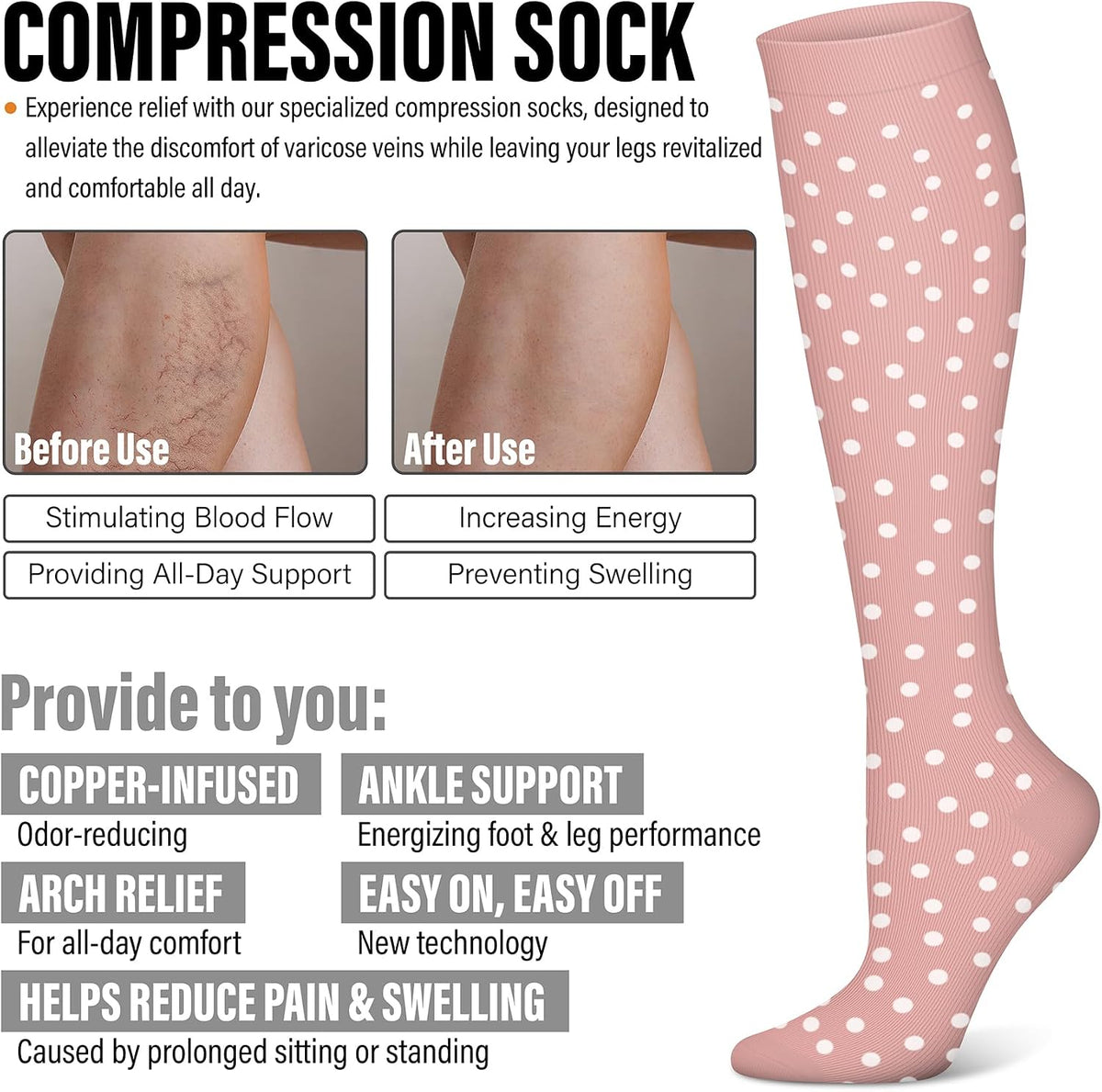 3 Pairs Compression Socks for Women & Men 15-20 mmHg,Best Support for Nurses Running Hiking