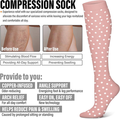 3 Pairs Compression Socks for Women & Men 15-20 mmHg,Best Support for Nurses Running Hiking