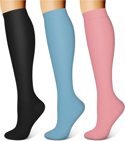 3 Pairs Compression Socks for Women & Men 15-20 mmHg,Best Support for Nurses Running Hiking