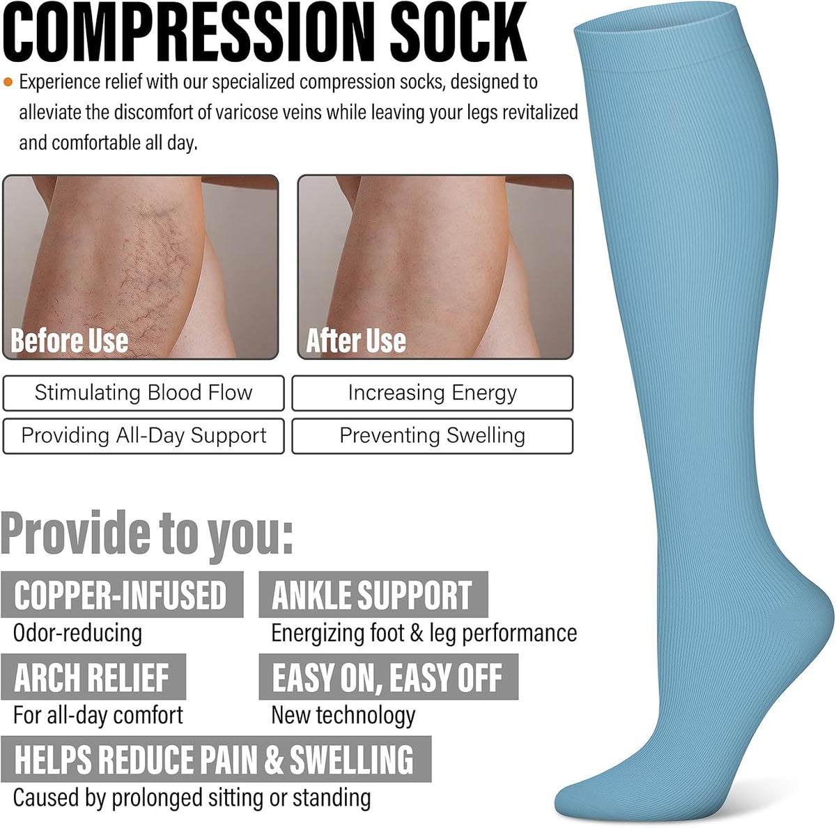 3 Pairs Compression Socks for Women & Men 15-20 mmHg,Best Support for Nurses Running Hiking