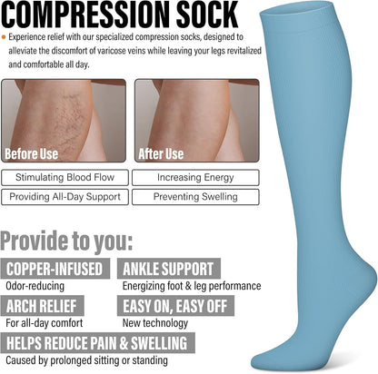 3 Pairs Compression Socks for Women & Men 15-20 mmHg,Best Support for Nurses Running Hiking