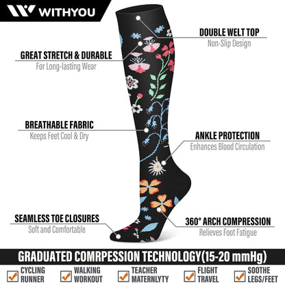 3 Pairs Compression Socks for Women & Men 15-20 mmHg,Best Support for Nurses Running Hiking