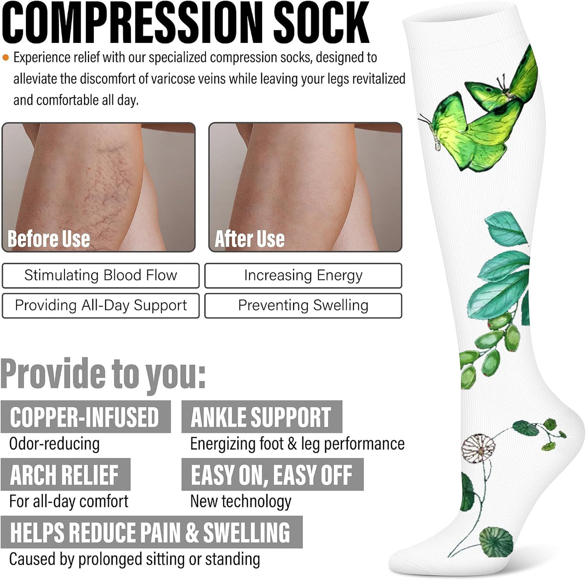 3 Pairs Compression Socks for Women & Men 15-20 mmHg,Best Support for Nurses Running Hiking