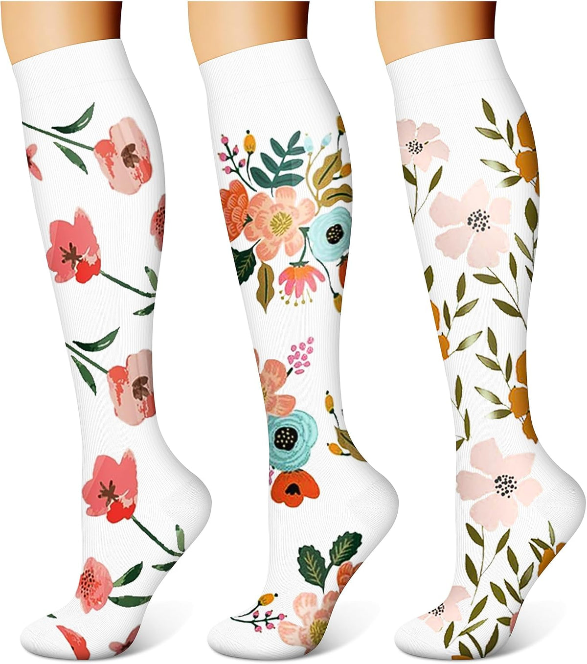 3 Pairs Compression Socks for Women & Men 15-20 mmHg,Best Support for Nurses Running Hiking