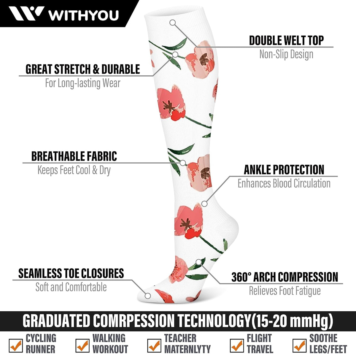 3 Pairs Compression Socks for Women & Men 15-20 mmHg,Best Support for Nurses Running Hiking