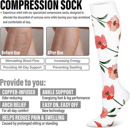 3 Pairs Compression Socks for Women & Men 15-20 mmHg,Best Support for Nurses Running Hiking