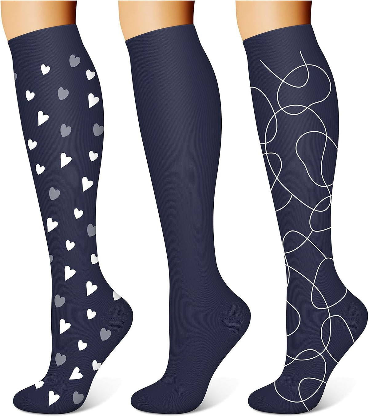 3 Pairs Compression Socks for Women & Men 15-20 mmHg,Best Support for Nurses Running Hiking