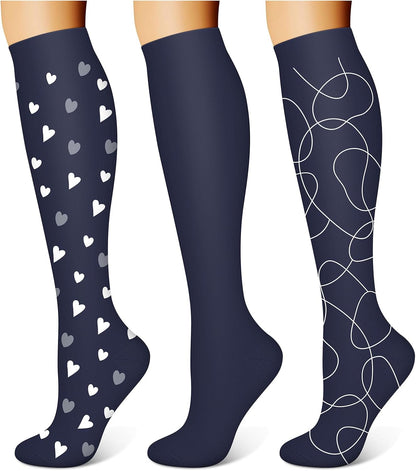 3 Pairs Compression Socks for Women & Men 15-20 mmHg,Best Support for Nurses Running Hiking