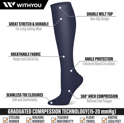 3 Pairs Compression Socks for Women & Men 15-20 mmHg,Best Support for Nurses Running Hiking