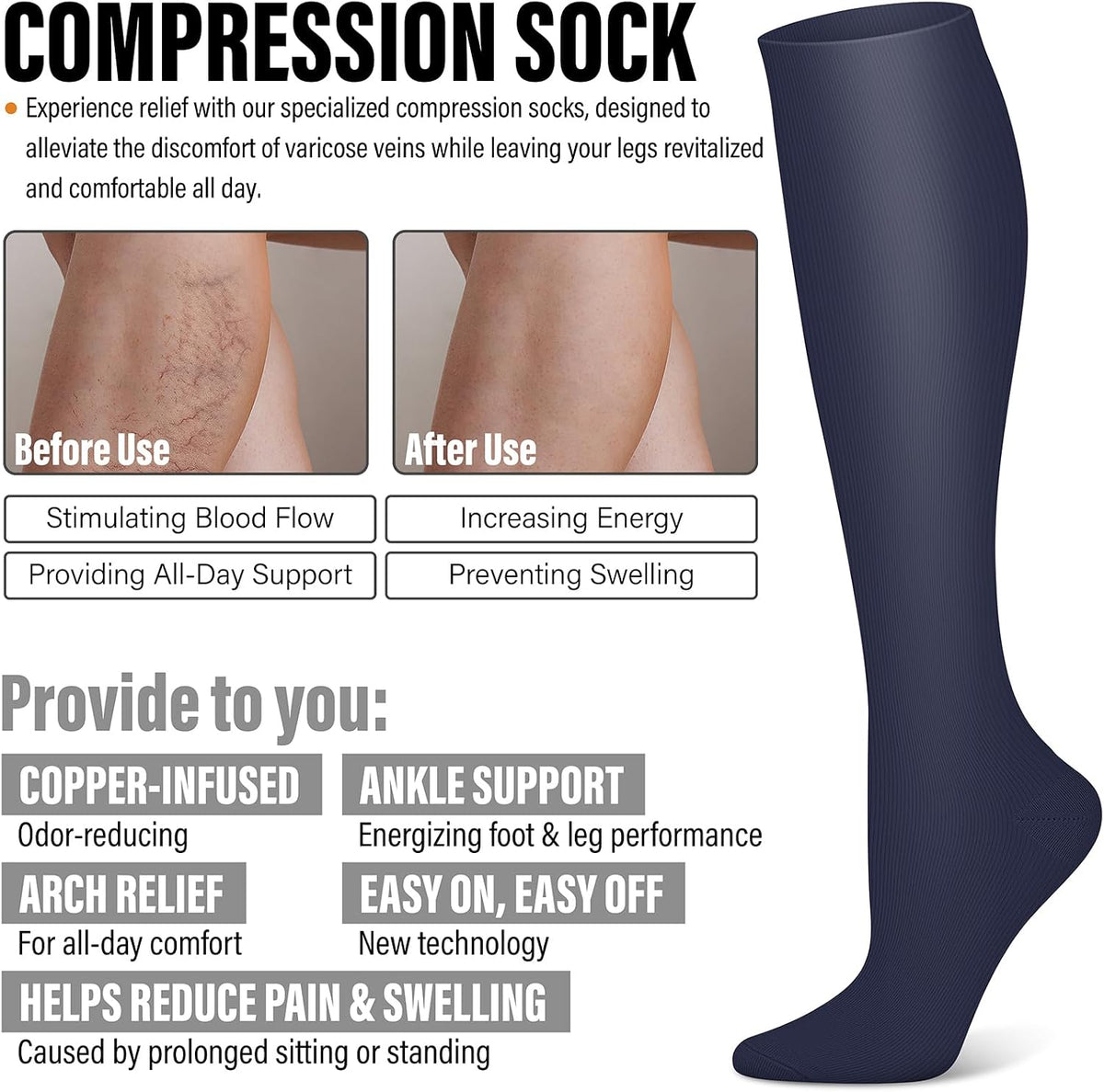 3 Pairs Compression Socks for Women & Men 15-20 mmHg,Best Support for Nurses Running Hiking