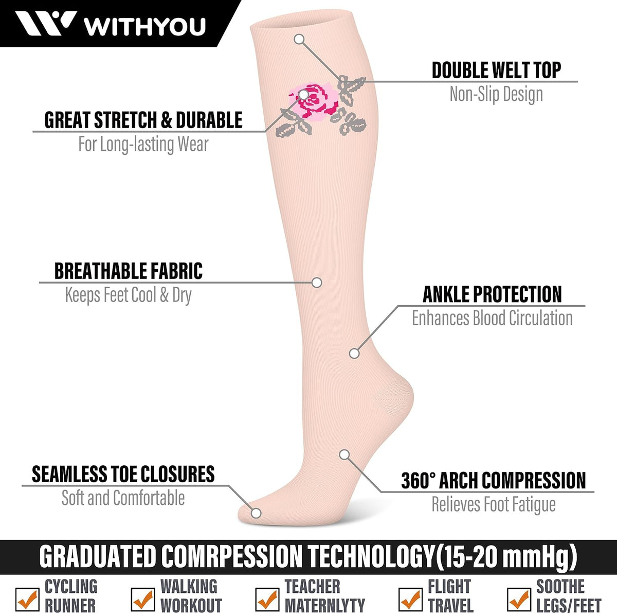 3 Pairs Compression Socks for Women & Men 15-20 mmHg,Best Support for Nurses Running Hiking
