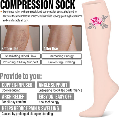 3 Pairs Compression Socks for Women & Men 15-20 mmHg,Best Support for Nurses Running Hiking