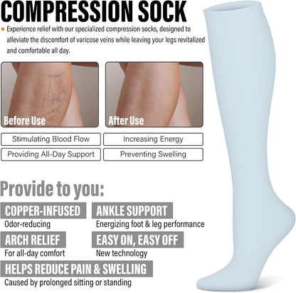 3 Pairs Compression Socks for Women & Men 15-20 mmHg,Best Support for Nurses Running Hiking