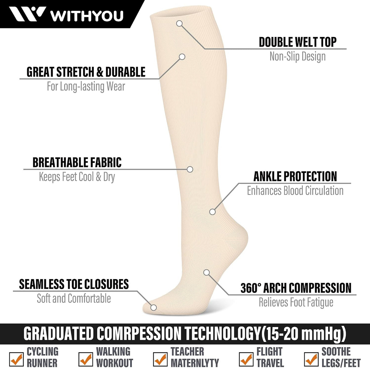 3 Pairs Compression Socks for Women & Men 15-20 mmHg,Best Support for Nurses Running Hiking